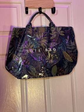 Waterproof PVC Leaf Print Large Capacity Tote Bag with Zipper Pocket